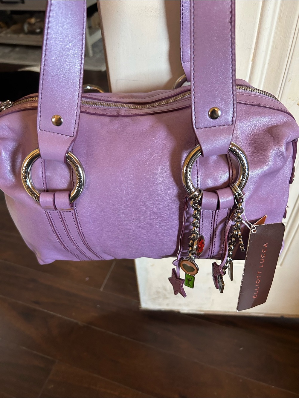 Elliott Lucca Lilac Leather Shoulder Bag with Charm Accents